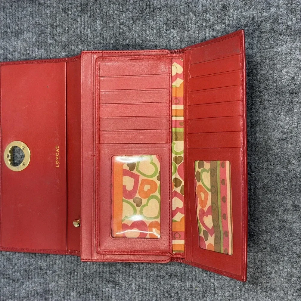 Lovcat‎ Wallet Womens Red Leather Rhinestone Heart Embossed Valentine